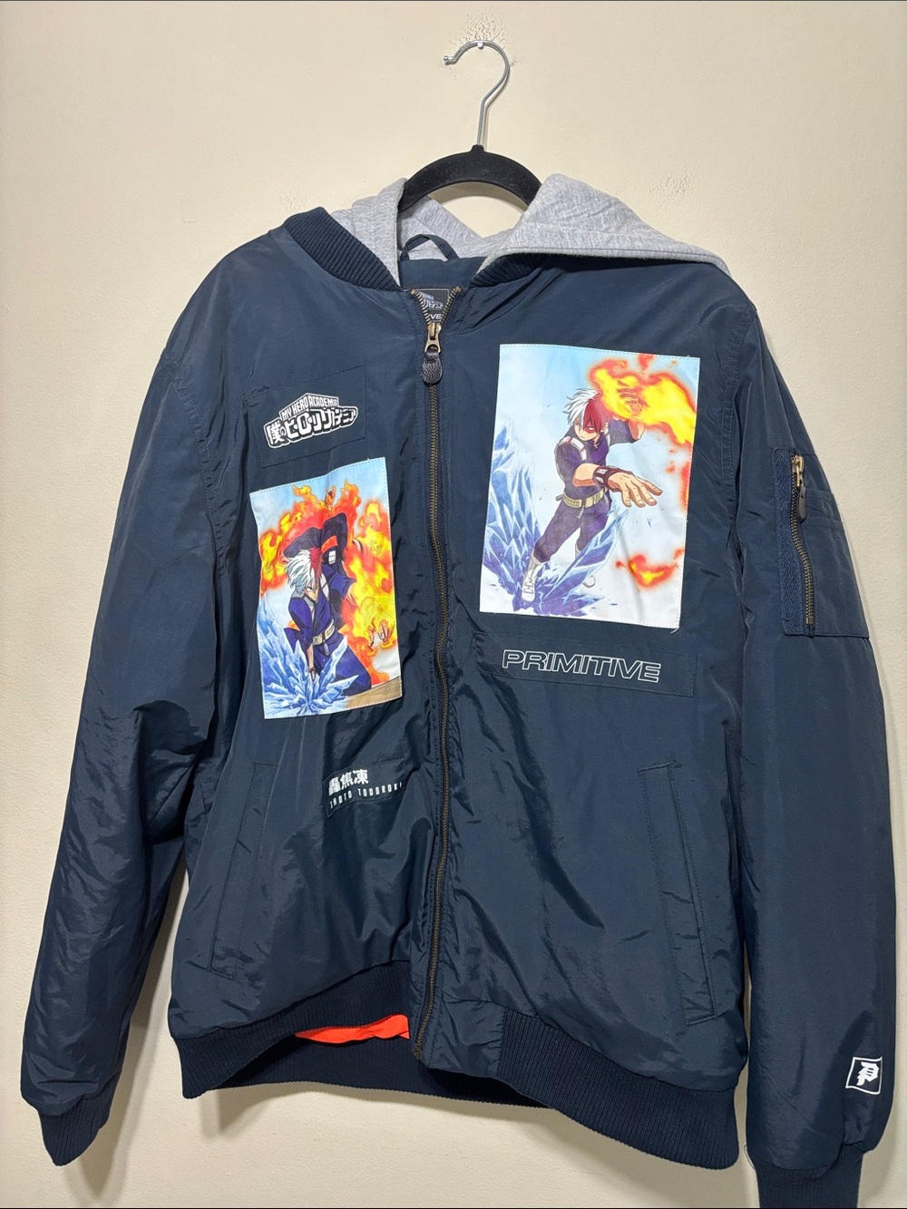 Primitive Navy Bomber Jacket with Anime Flame Panels